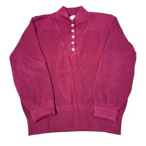 LL Bean Vintage Made in USA Cotton Henley Sweater Burgundy Womens Large G720